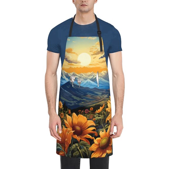 Vsdgher Sunset Sky Sunflower Waterproof Apron with 2 Pockets Kitchen Chef Aprons Bibs for Grooming Cooking Baking Painting Gardening