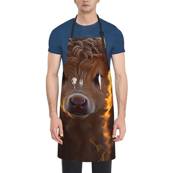 Vsdgher Sunset Sunflower Cow Waterproof Apron with 2 Pockets Kitchen Chef Aprons Bibs for Grooming Cooking Baking Painting Gardening