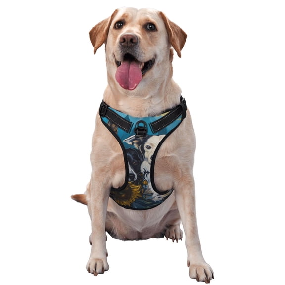 Vsdgher Sunset Sunflower Dog Pattern Dog Harness,No Pull Pet Harness with Soft Padded Handle,Adjustable Reflective Vest with 2 Buckles,4 Slide Buckles,S-XL Large