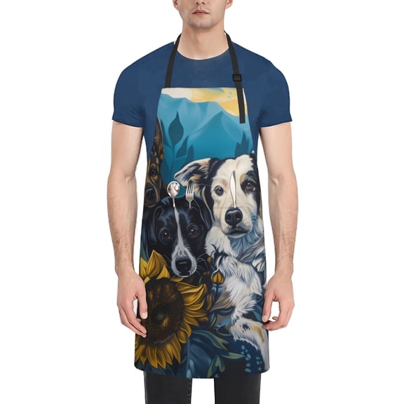 Vsdgher Sunset Sunflower Dog Waterproof Apron with 2 Pockets Kitchen Chef Aprons Bibs for Grooming Cooking Baking Painting Gardening