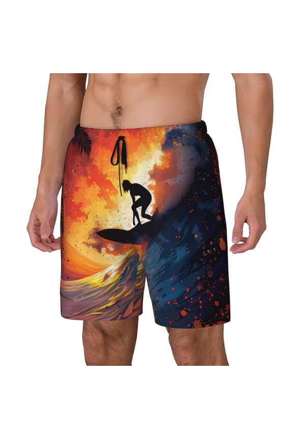 Sunset Surfing Silhouette for Mens Swim Trunks with Compression Liner Swim Shorts Swim Suits Board Shorts-Medium