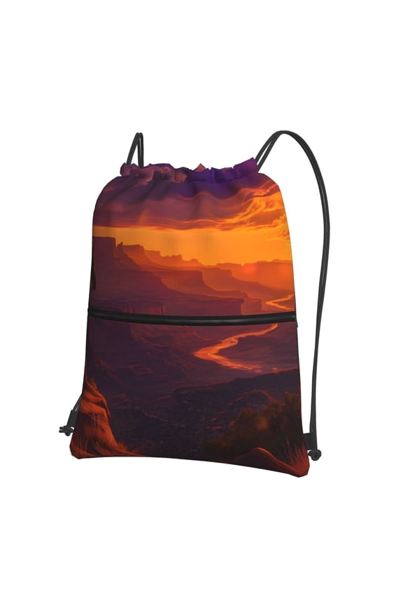 Sunset Valley Western Cowboy Drawstring Backpack Water Resistant String Bag Sports Sackpack Gym Sack for Men Women