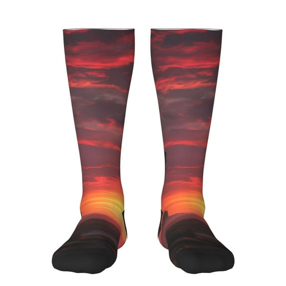 Vsdgher Sunset Western Desert Cowboy Print Thigh High Socks Extra Long Stretchy Sock Women Over Knee High Opaque Stocking Daily Wear