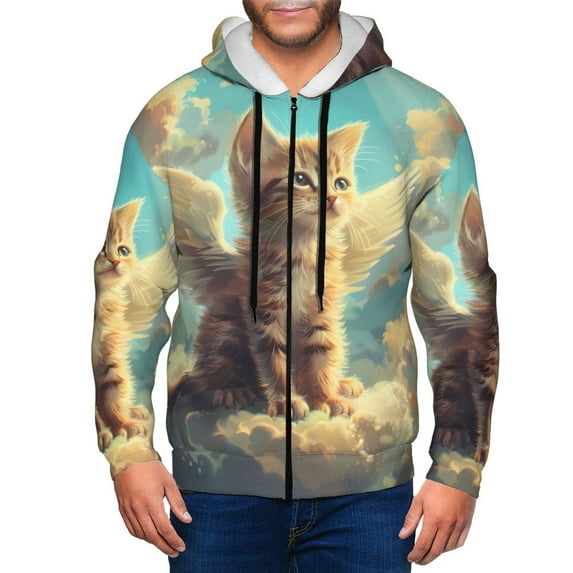 Vsdgher Sunshine Cloud Cute Cat Mens Hoodies Zip Hoodie, Hoodies for Men, Zip-up Hooded Sweatshirt-Medium