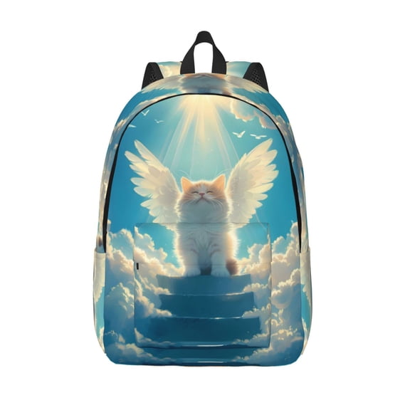 Vsdgher Sunshine Cute Winged Cat Print Canvas Backpack Travel Rucksack Unisex Knapsack 15.7/17.7Inch Laptop Backpack for Work,College -Medium