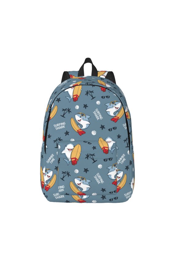 Surf Shark Print Canvas Backpack Travel Rucksack Unisex Knapsack 15.7/17.7Inch Laptop Backpack for Work,College -Medium