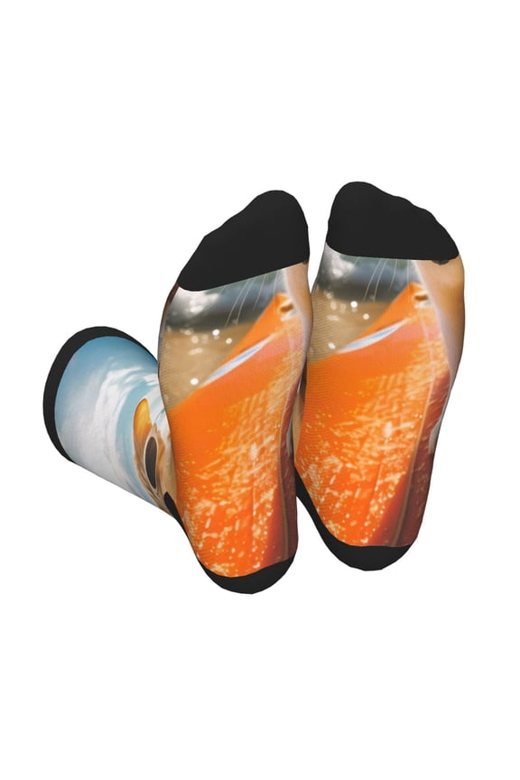 Surfing Cat Sun Unisex Crew Socks Lightweight Breathable Ventilation Ankle Socks, Mid-calf socks for Daily