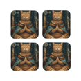 thumbnail image 1 of Vsdgher Surreal Meditating Cat Leather Coasters for Drinks, Durable Drink Coasters 4 Set for Tabletop Protection, Luxurious Home Décor and Housewarming Gift ( {designName})Square, 1 of 6