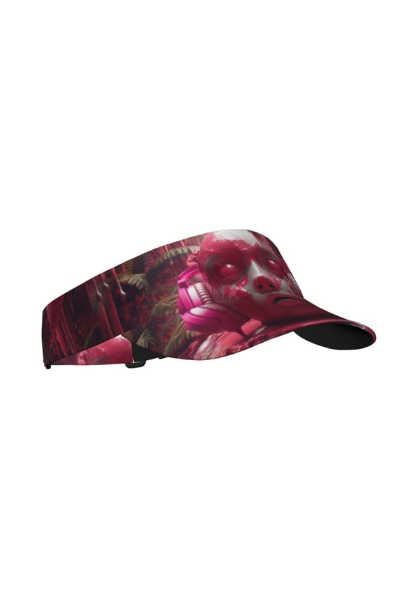 Surreal Pink Headphones Print Adult Sunscreen Visor Cap,1 Piece of Sport Sun Visor Hats Adjustable Sun Hat for Outdoor Activities Fits for Women and Men (One Size)