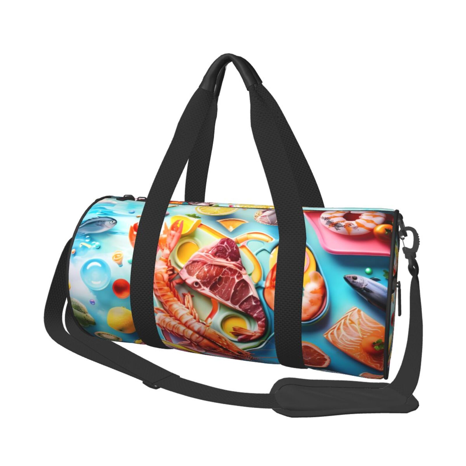 Vsdgher Surreal Seafood Extravaganza 45L Foldable Duffel Bag, Sports Gym Bag,Overnight Bag, Portable Weekender Bag for Airplanes