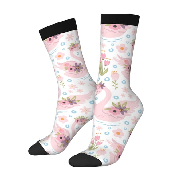 Vsdgher Swan And Flowers Crew Socks for Men & Women, Breathable Casual Athletic Ankle Socks