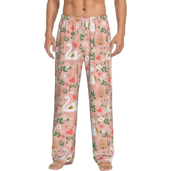 Vsdgher Swan And Flowers3 Print Mens Pajama Pants Sleep & Lounge Pants, PJ Bottoms With elastic waistb and Pockets