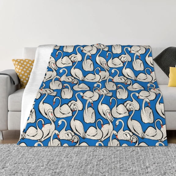Vsdgher Swan Birds Pattern Fleece Throw Blanket, Horizontal Fleece Bedding Home Decor for Couch & Bed All Season Use -40"x30"
