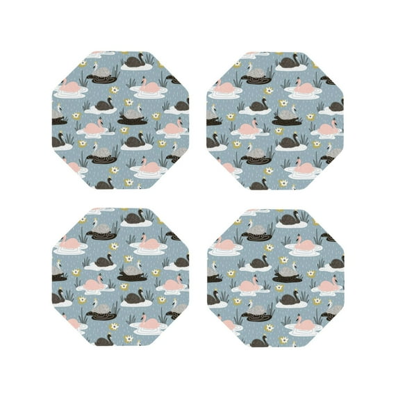 Vsdgher Swan Princess On Lake Leather Coasters for Drinks, Durable Drink Coasters 4 Set for Tabletop Protection, Luxurious Home Décor and Housewarming Gift ( {designName})Octagon