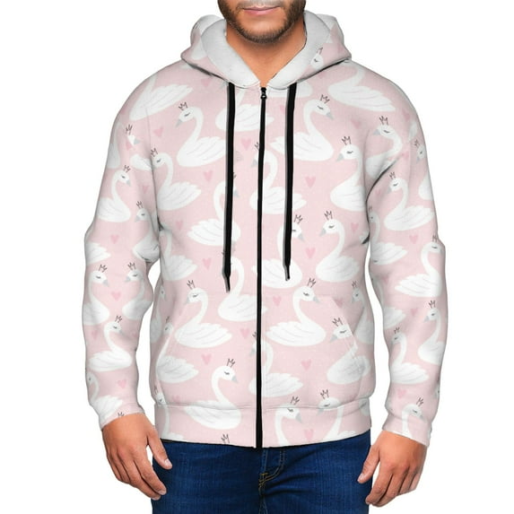 Vsdgher Swan1 Mens Hoodies Zip Hoodie, Hoodies for Men, Zip-up Hooded Sweatshirt-Large
