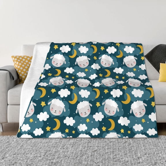 Vsdgher Sweet Dream Lamb Pattern Fleece Throw Blanket, Horizontal Fleece Bedding Home Decor for Couch & Bed All Season Use -80"x60"