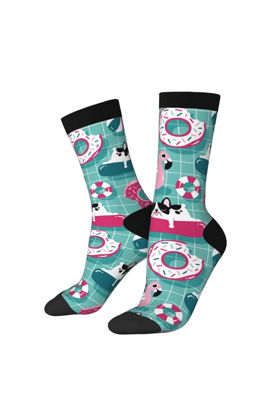 Swimming Bulldog Crew Socks for Men & Women, Breathable Casual Athletic Ankle Socks