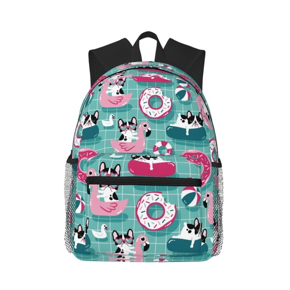 Vsdgher Swimming Bulldog Print Unisex Large Capacity Bookbag Schoolbag Casual Daypack for High School/College/Teens/Travel/Work