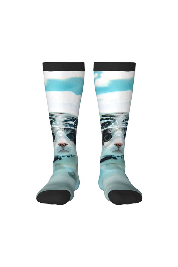Swimming Cat Goggles Knee Socks, High Socks Long Stretchy Sock Women Knee High Stocking, Long Socks for Women