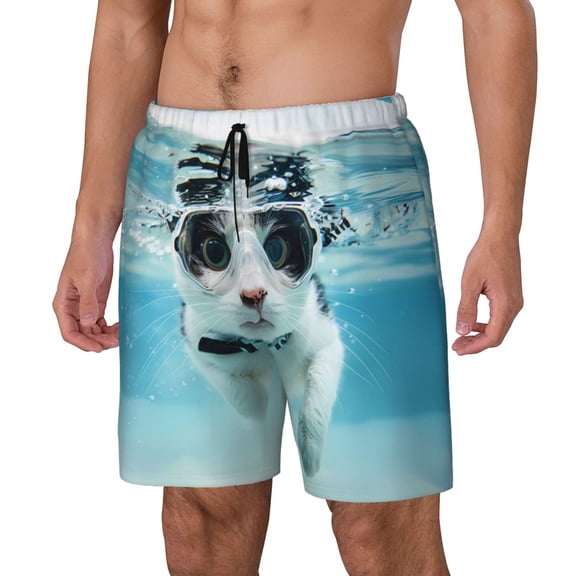 Vsdgher Swimming Cat Goggles for Mens Swim Trunks with Compression Liner Swim Shorts Swim Suits Board Shorts-Medium