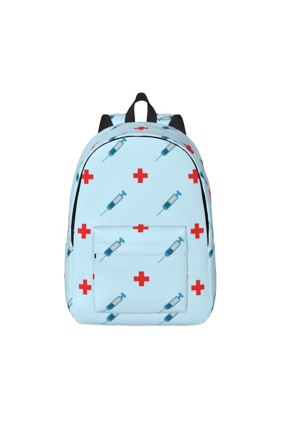 Syringe And Red Cross Print Canvas Backpack Travel Rucksack Unisex Knapsack 15.7/17.7Inch Laptop Backpack for Work,College -Medium