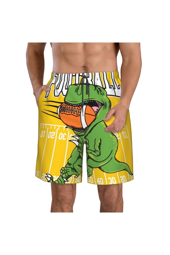 T-Rex Playing Football Men's Beach Shorts, Surfing shorts, Swim trunks, Quick Dry Swim Trunks for Surfing Beach Fun -Small