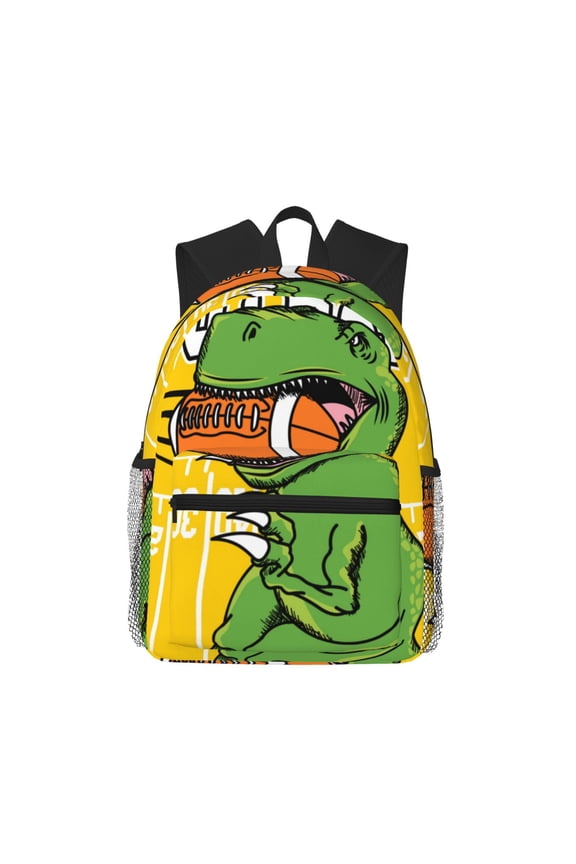 T-Rex Playing Football Unisex Large Capacity Bookbag, Schoolbag, Casual Daypack for High School, College, Teens, Travel, Work