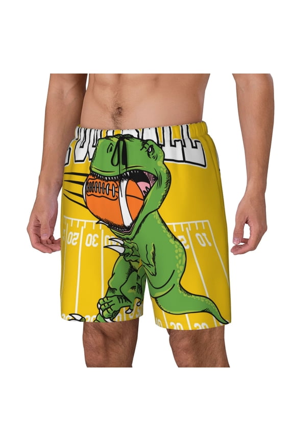 T-Rex Playing Football for Mens Swim Trunks with Compression Liner Swim Shorts Swim Suits Board Shorts-Small
