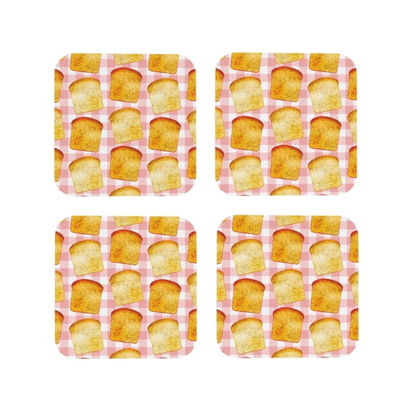 Vsdgher Tasty Toasts Leather Coasters for Drinks, Durable Drink Coasters 4 Set for Tabletop Protection, Luxurious Home Décor and Housewarming Gift-Square