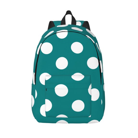 Vsdgher Teal And White Polka Dot Print Canvas Backpack Travel Rucksack Unisex Knapsack 15.7/17.7Inch Laptop Backpack for Work,College -Medium