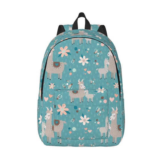 Vsdgher Teal Mama Llama Print Canvas Backpack Travel Rucksack Unisex Knapsack 15.7/17.7Inch Laptop Backpack for Work,College -Small