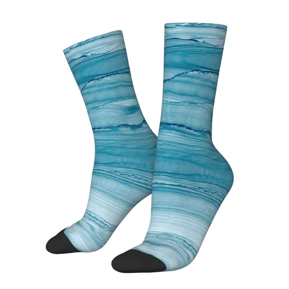 Vsdgher Teal Turquoise Fluid Stripes Crew Socks for Men & Women, Breathable Casual Athletic Ankle Socks