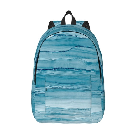 Vsdgher Teal Turquoise Fluid Stripes Print Canvas Backpack Travel Rucksack Unisex Knapsack 15.7/17.7Inch Laptop Backpack for Work,College -Medium