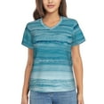 thumbnail image 1 of Vsdgher Teal Turquoise Fluid Stripes Women Shirts V Neck Short Sleeve Tops T-Shirt Basic Tees, S to 3XL3X-Large, 1 of 5