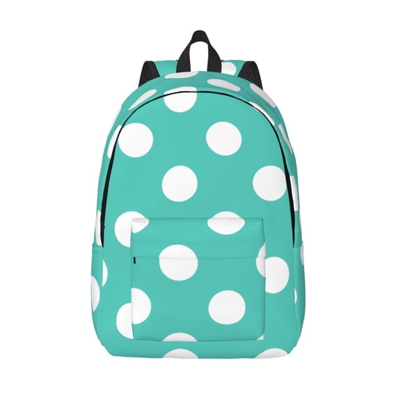 Vsdgher Teal Turquoise And White Polka Dot Print Canvas Backpack Travel Rucksack Unisex Knapsack 15.7/17.7Inch Laptop Backpack for Work,College -Medium