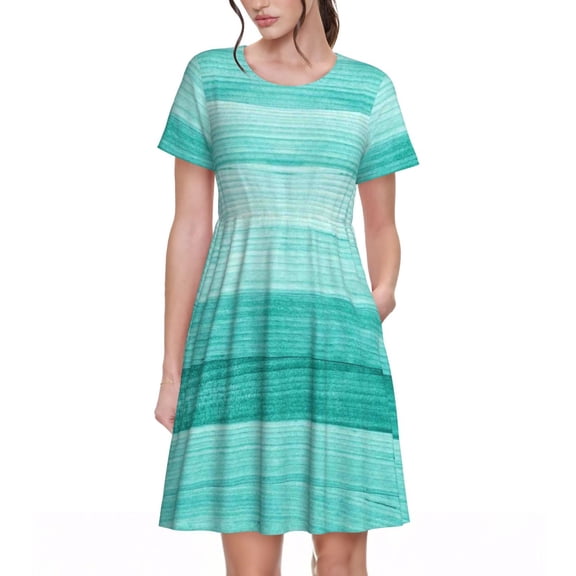 Vsdgher Teal Turquoise for Womens Summer 2025 Casual Midi Maxi Dresses Lightweight Short Sleeve Round Neck Beach Dress -3X-Large