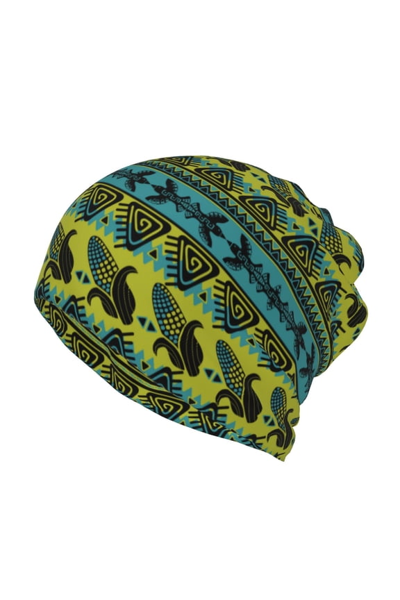 Teal Vintage Corn Pattern Slouchy Beanie Hat for Men/Women, Skull Cap Chemo Cap Night Sleeping Cap