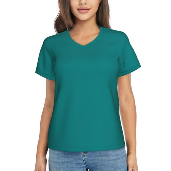 Vsdgher Teal Women Shirts V Neck Short Sleeve Tops T-Shirt Basic Tees, S to 3XLSmall