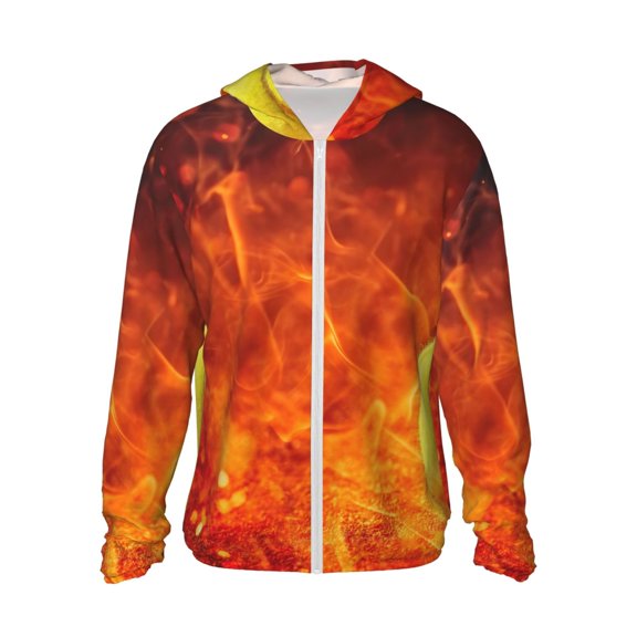Vsdgher Tennis Ball In Fire Print Adult Hoodie Shirts Rash Guard for Men Women,Long Sleeve Sun Protection Fishing Shirts for Athletic Running Swim-Large