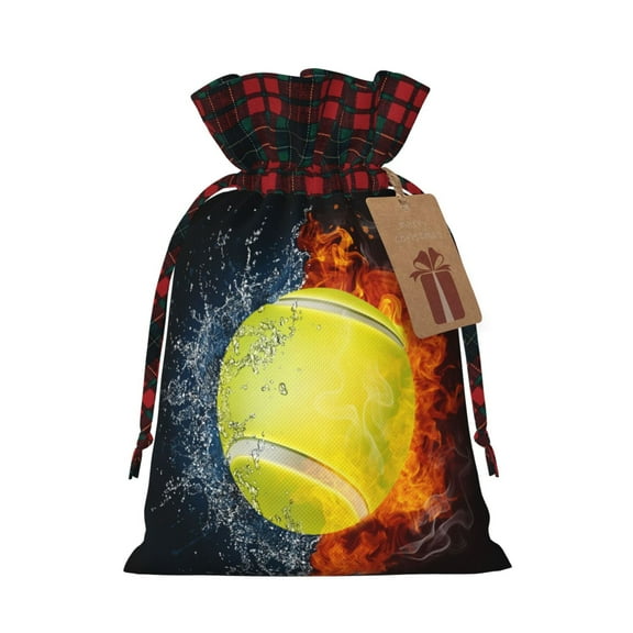 Vsdgher Tennis Ball In Fire And Water Christmas Drawstring Bags Xmas Burlap Bags Pouches Xmas Elements Wrapping Bags for Candy Goody Birthday Wedding-Black