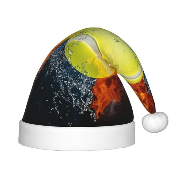 Vsdgher Tennis Ball In Fire And Water Christmas Hat, Santa Hat for Kids Xmas Holiday Hat Red Classic Christmas New Year Festive Party Supplies