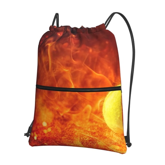 Vsdgher Tennis Ball In Fire Drawstring Backpack Water Resistant String Bag Sports Sackpack Gym Sack for Men Women