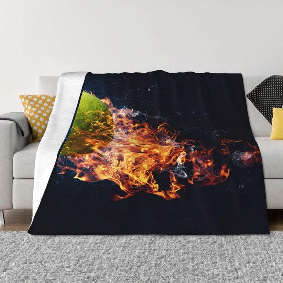 Vsdgher Tennis Ball In Fire1 Pattern Fleece Throw Blanket, Horizontal Fleece Bedding Home Decor for Couch & Bed All Season Use -50"x40"