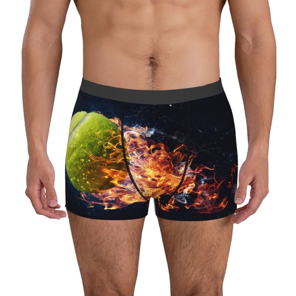 Vsdgher Tennis Ball In Fire1 Pattern Men's Boxer Brief Underwear,Soft Funny Underwear for Men-Large