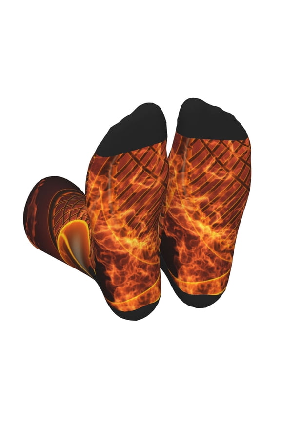 Tennis Racket In Fire Unisex Crew Socks Lightweight Breathable Ventilation Ankle Socks, Mid-calf socks for Daily