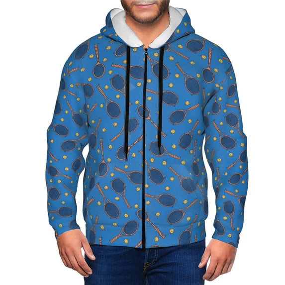 Vsdgher Tennis Rackets 1 Mens Hoodies Zip Hoodie, Hoodies for Men, Zip-up Hooded Sweatshirt-Small