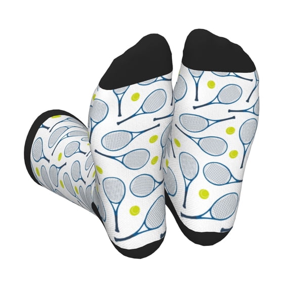 Vsdgher Tennis Rackets And Balls Unisex Crew Socks Lightweight Breathable Ventilation Ankle Socks, Mid-calf socks for Daily