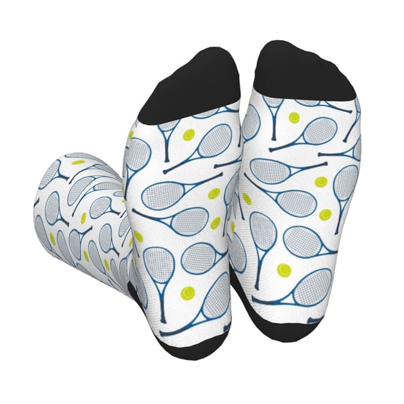 Vsdgher Tennis Rackets And Balls Unisex Crew Socks Lightweight Breathable Ventilation Ankle Socks, Mid-calf socks for Daily