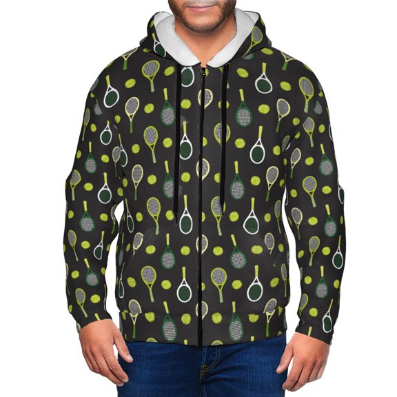 Vsdgher Tennis Rackets Mens Hoodies Zip Hoodie, Hoodies for Men, Zip-up Hooded Sweatshirt-Small