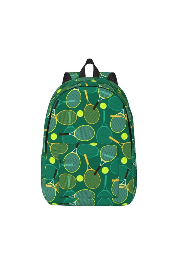Tennis Rackets and Balls Print Canvas Backpack Travel Rucksack Unisex Knapsack 15.7/17.7Inch Laptop Backpack for Work,College -Medium